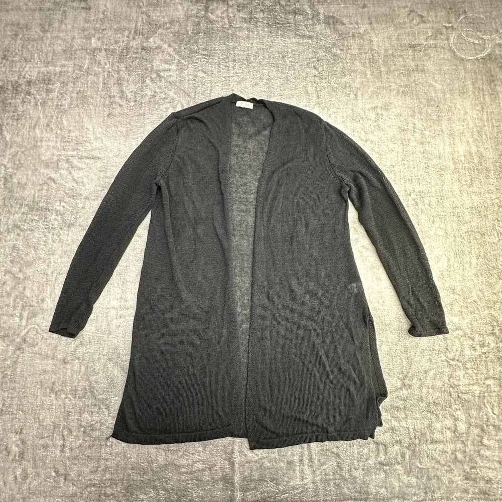 J Jill Cardigan Sweater Womens Large Black Open Front Lightweight Linen Blend